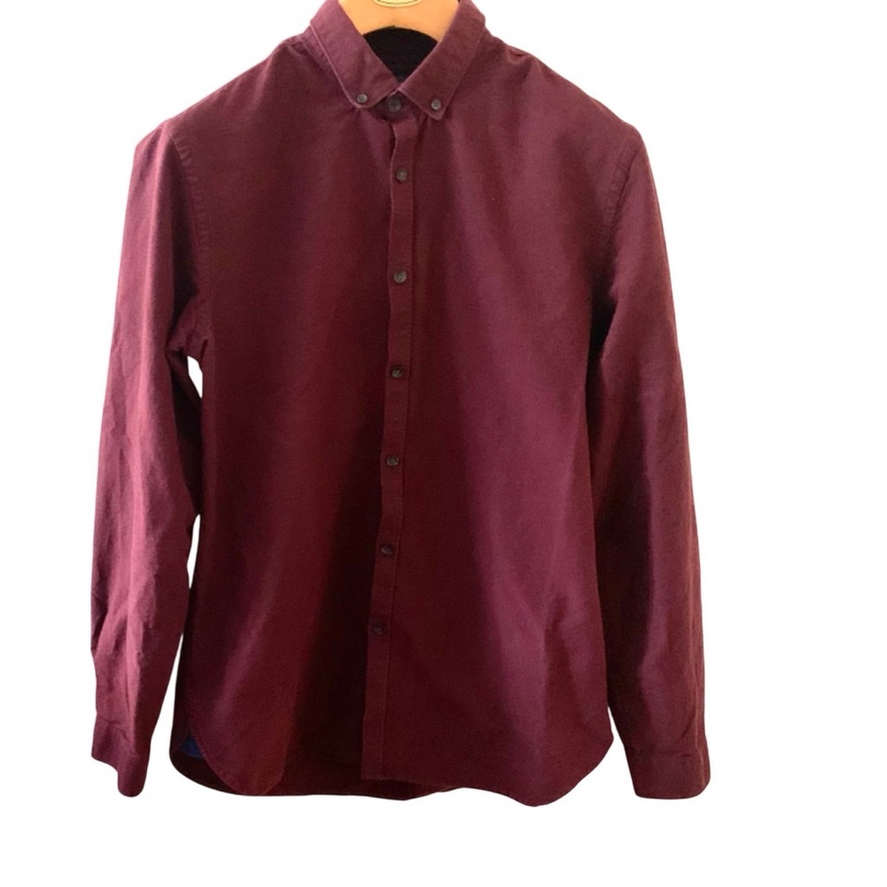 Zara Man Slim Fit Burgundy‎ Long Sleeve Shirt Size L Minimalist Preppy Classic